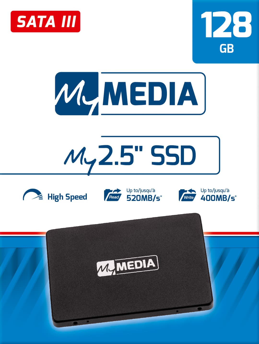 Mymedia SSD 128 Go, SATA-III, 6,35 cm (2,5'') (R) 520 Mo/s, (W) 400 Mo/s, Vente au détail