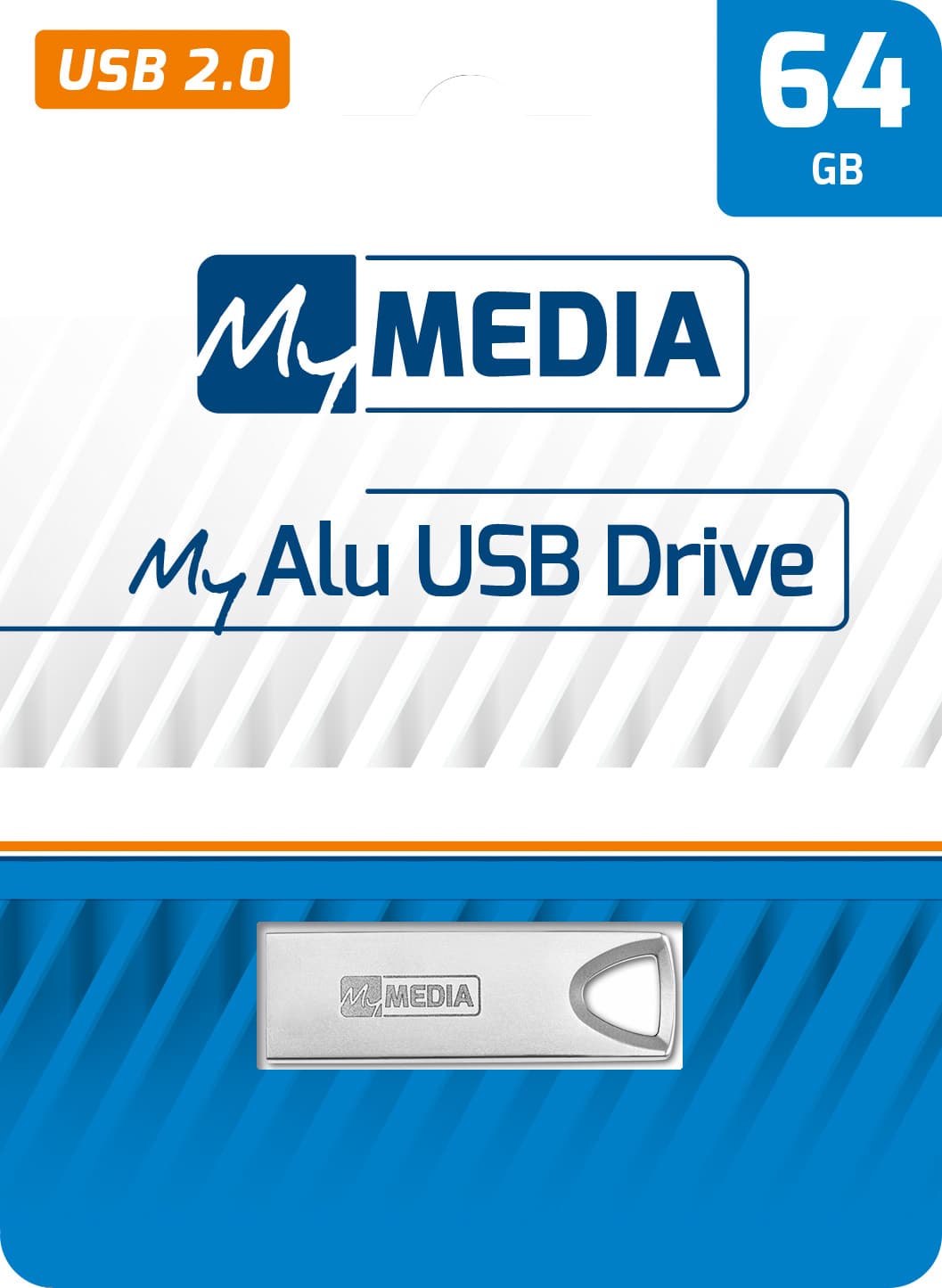 Clé USB 2.0 Mymedia 64 Go, My Alu, blister argenté