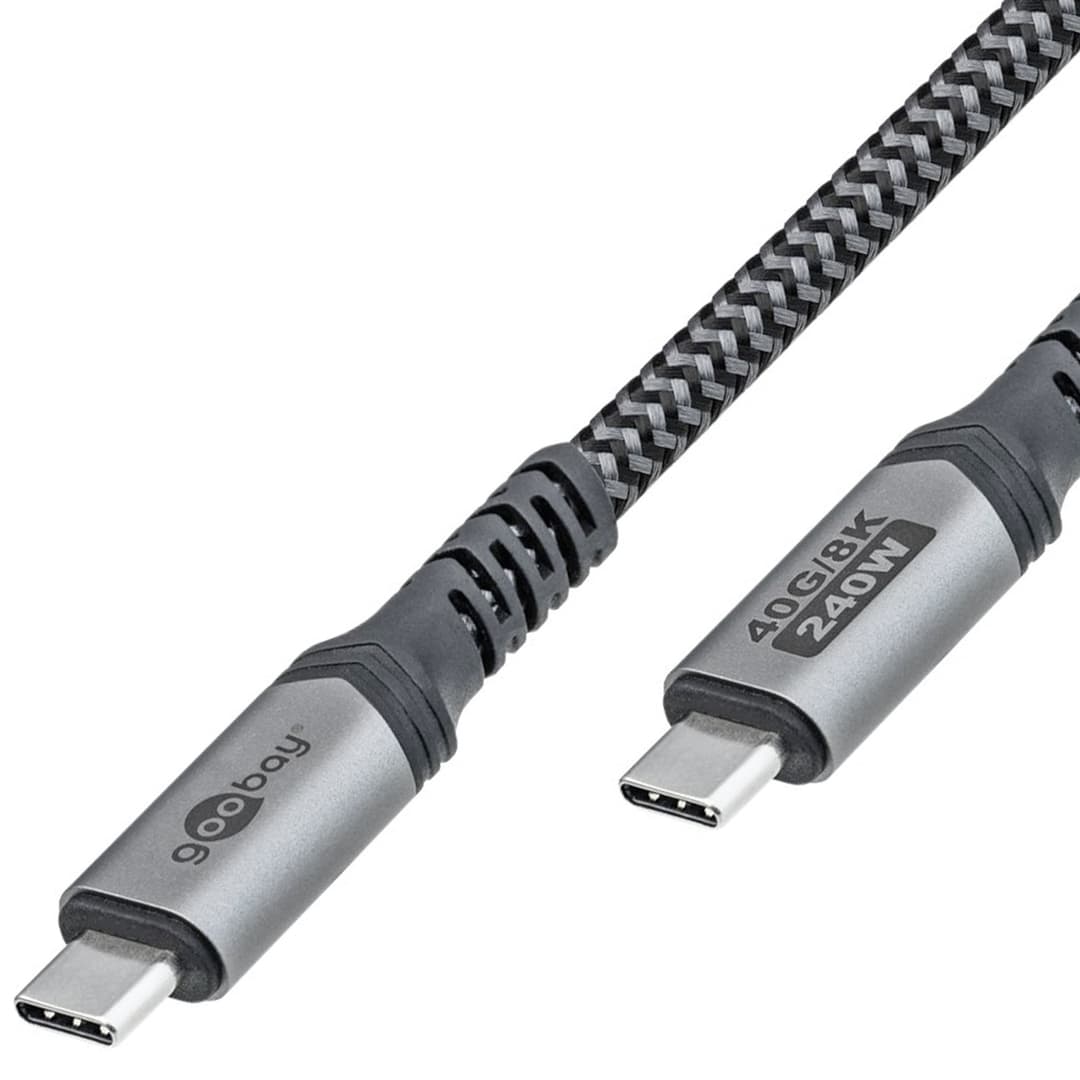 Câble USB-C™ 4.0, USB4™, noir; argent 240W, 5A, 40Gbit/s, Power Delivery, gaine textile