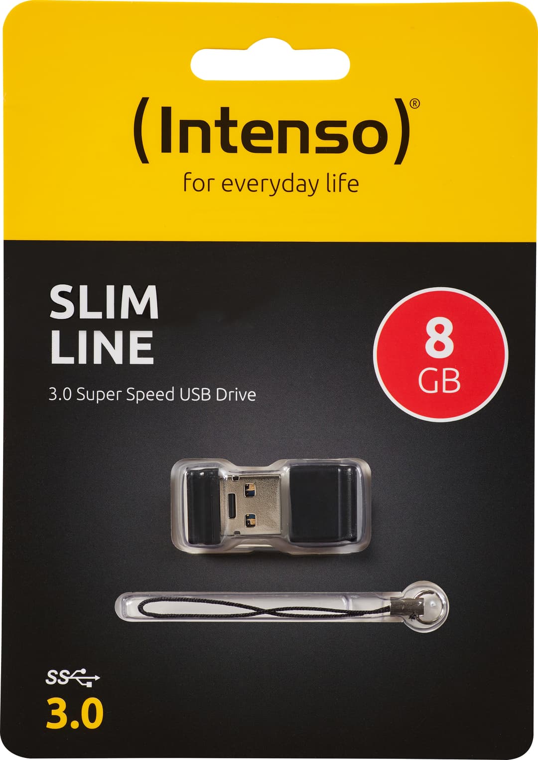 Intenso Clé USB 3.0 8 Go, Slim Line, noir type A, (R) 100 Mo/s, blister de vente au détail