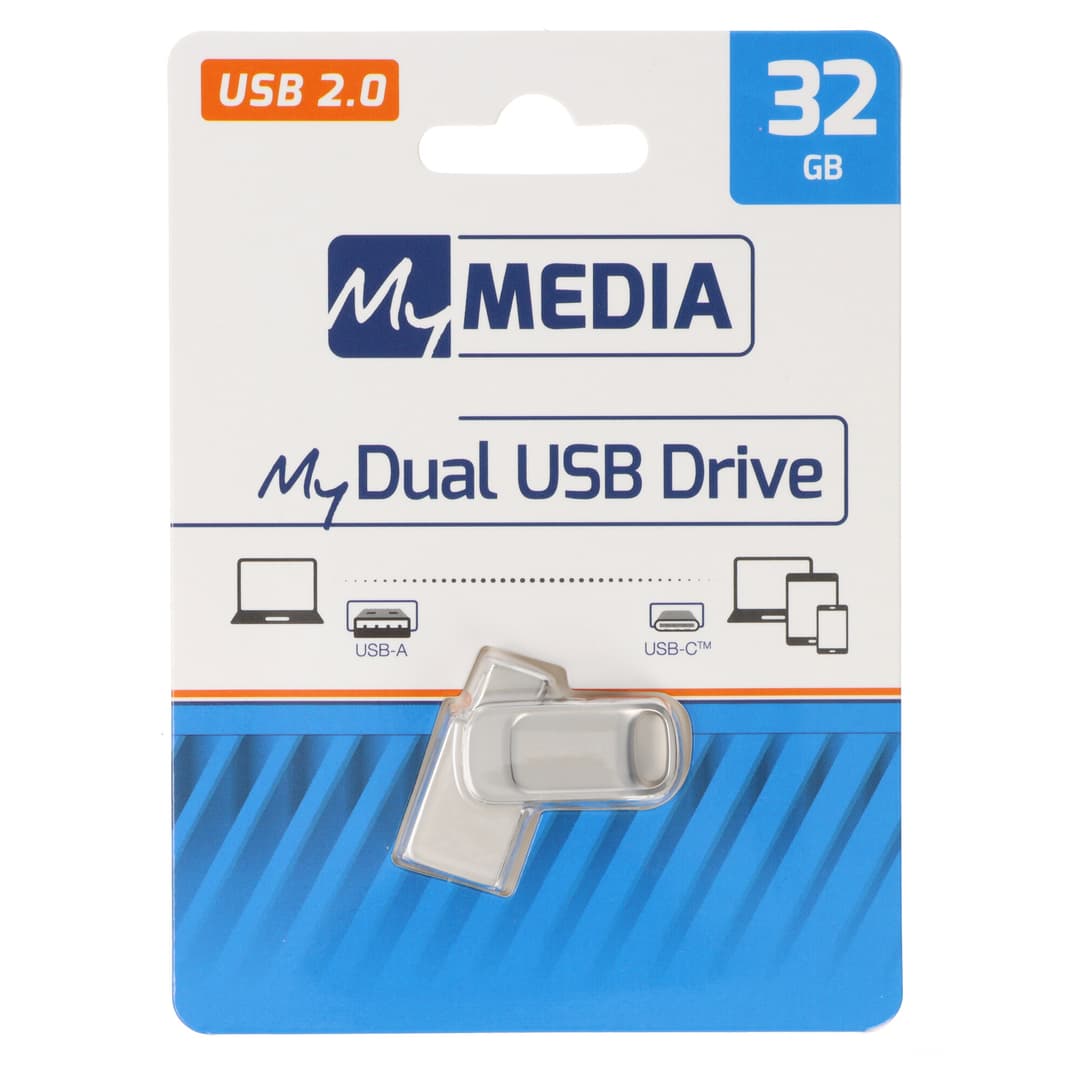 Mymedia Clé USB 2.0 OTG 32 Go, type AC, My Dual, blister argenté