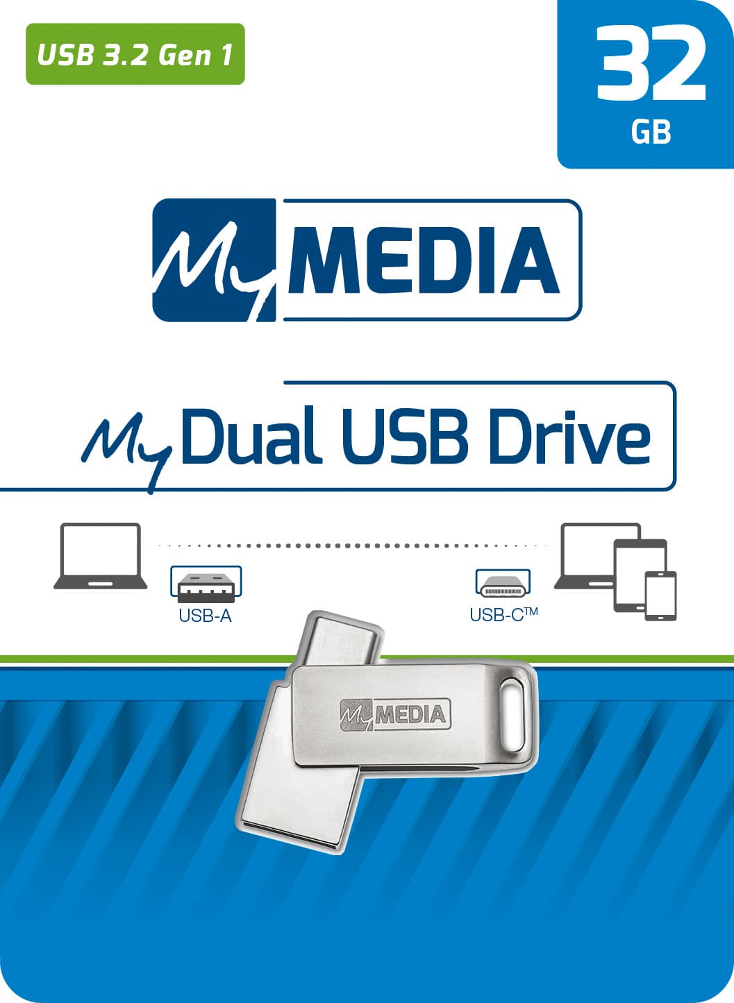 Mymedia Clé USB 3.2 OTG 32 Go, type AC, My Dual, blister argenté