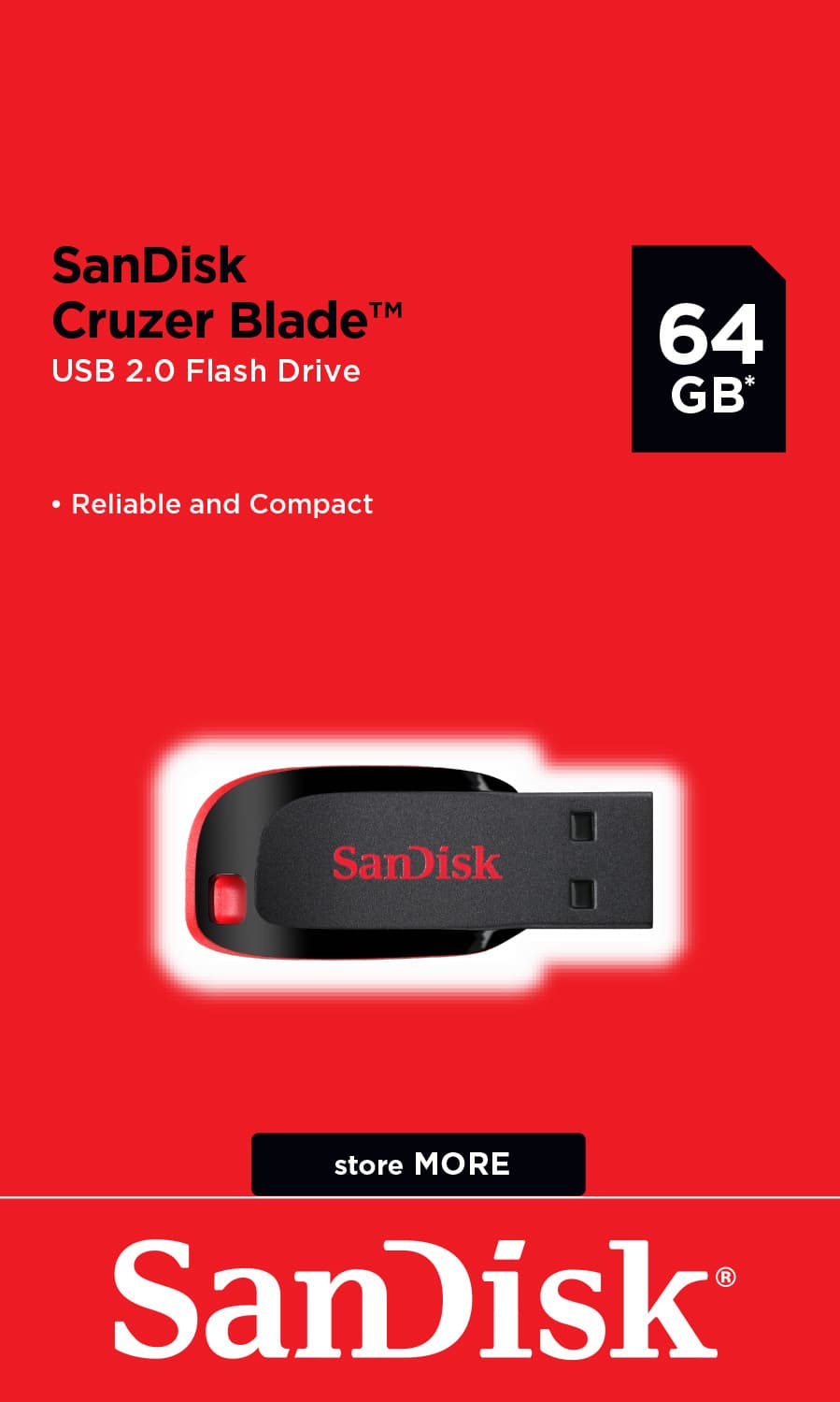 Clé USB 2.0 Sandisk 64 Go, Cruzer Blade SecureAccess, blister de vente au détail