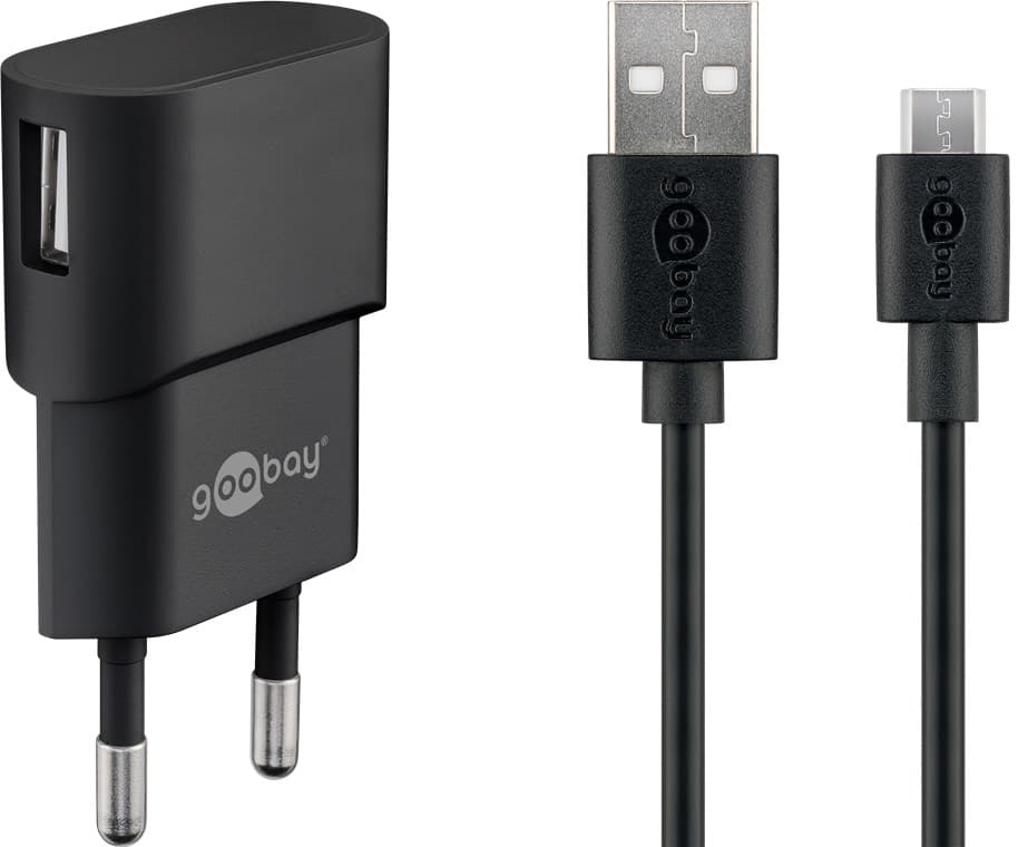 Kit de charge Goobay Micro USB 1 A - bloc d'alimentation avec câble Micro USB 1 m (noir)
