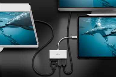 Adaptateur multiport Goobay USB-C™ VGA+DP+HDMI™ - étend un appareil USB-C™ avec une connexion HDMI™, DisplayPort et VGA