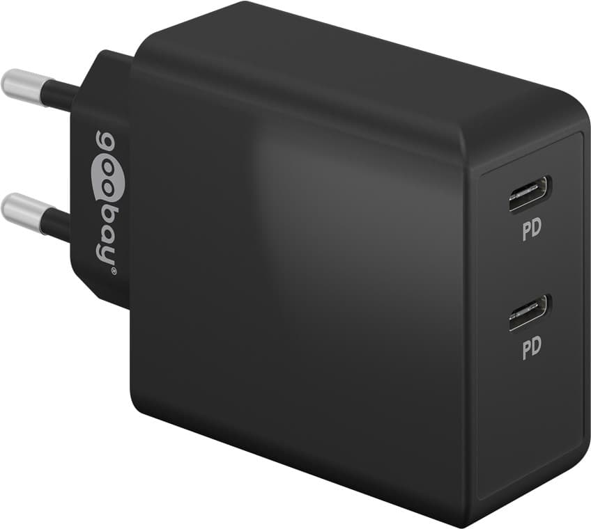 Chargeur rapide Goobay Dual-USB-C™ PD (36 W) noir - adaptateur de charge avec 2x ports USB-C™ (Power Delivery)